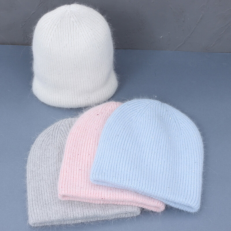 2021 nowa moda królik futro lurex damska zimowa czapka w jednolitym kolorze jesienne czapki najlepiej dopasowane ciepłe miękkie czapeczki na prezent
