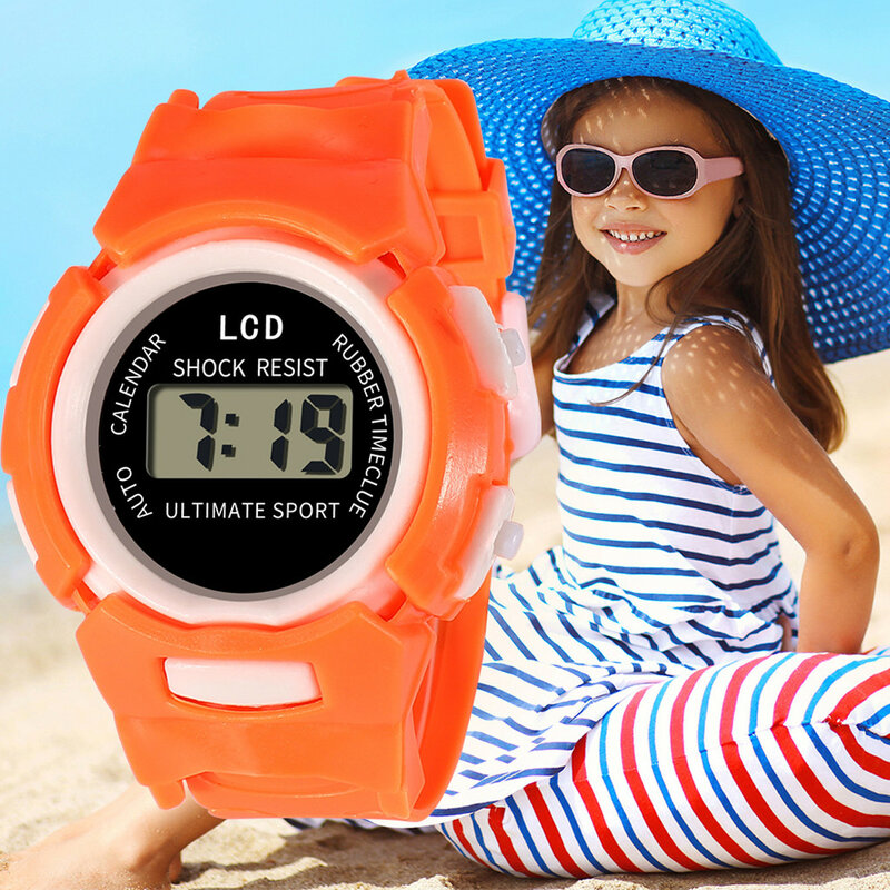 Часы детские цифровые, водонепроницаемые светодиодные спортивные, с силиконовым ремешком, повседневные, подарок для мальчиков и девочек