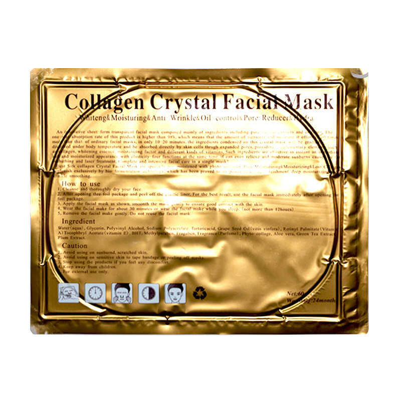3/5Pcs Huidverzorging Gezichtsmasker Collageen Gold Maskers Verhelderende Hydraterende Kristal Gezichtsmasker Sheet Masker