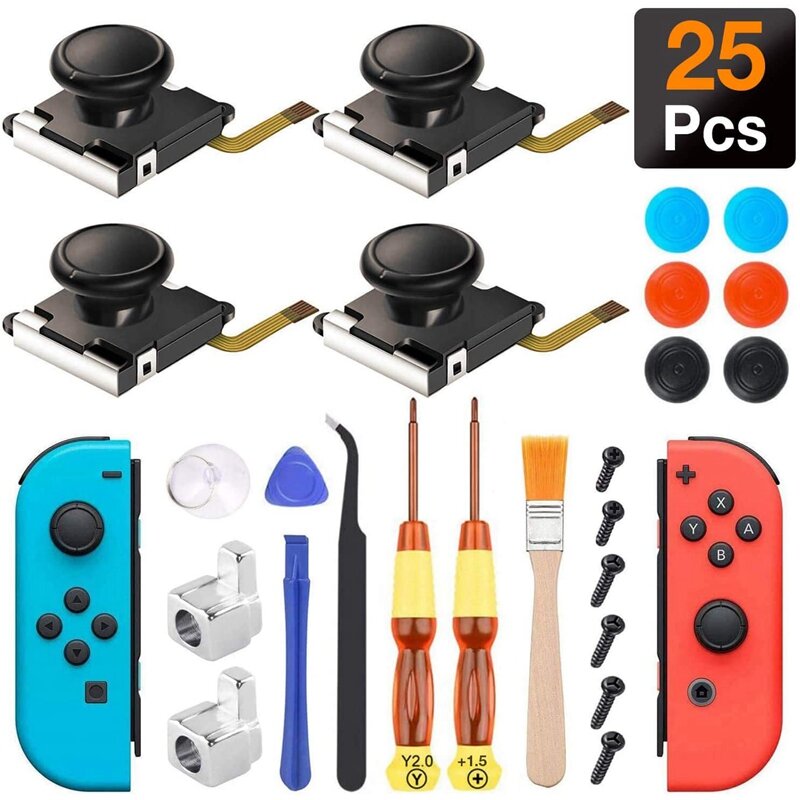 Kit de remplacement de manette Joy-Con pour Nintendo Switch Ns Stores, contrôleur droit, pièces de rechange, accessoire de pouce analogique 3D, 25 en 1