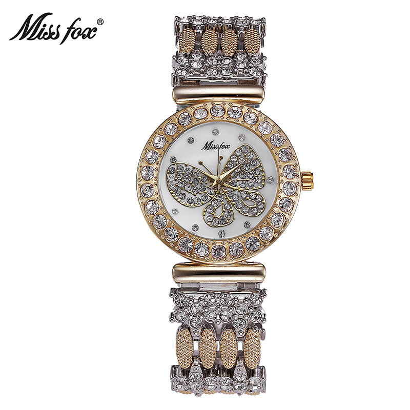 MISSFOX ผู้หญิงผีเสื้อนาฬิกาแบรนด์หรูยี่ห้อ Big เพชร 18K Gold นาฬิกากันน้ำพิเศษสร้อยข้อมือราคาแพงสุภาพสตรีนาฬิกาข้อมือ