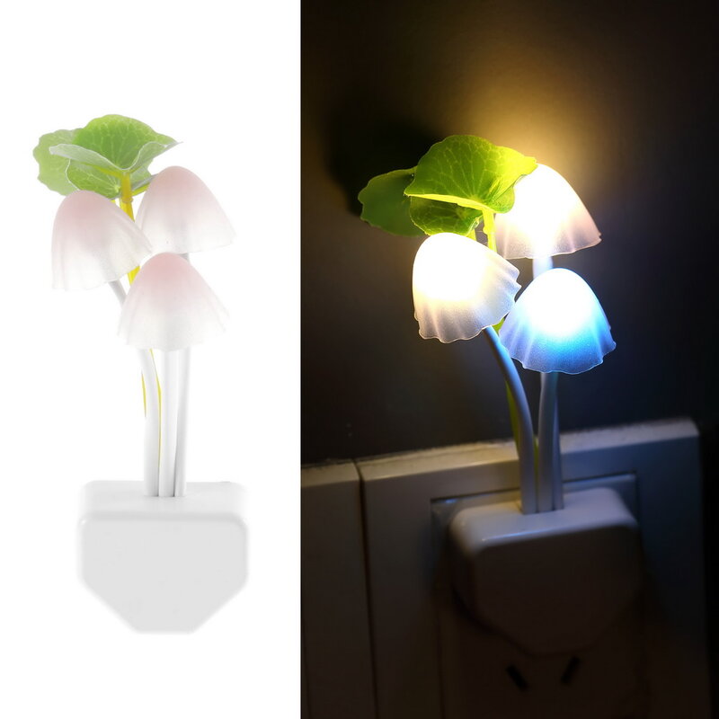 Lampu jamur mimpi induksi listrik, 1 buah colokan US, lampu malam 3 LED, lampu malam Dekorasi Rumah, lampu malam bernapas