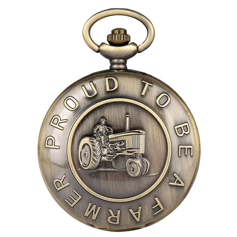 Retro Bronze "Proud To Be A Farmer" รถแทรกเตอร์นาฬิกาควอตซ์สร้อยคอ Steampunk จี้ควอตซ์ Fob นาฬิกาผู้ชายผู้หญิง