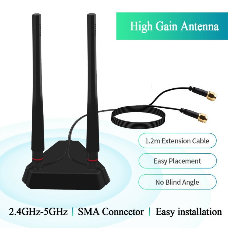 Cabo de Antena Externa Dual Band, Recepção de Sinal para Desktop PCIE, Adaptador WiFi, Cartão AX200, Roteador Sem Fio, Alto Ganho, 2.4G, 5G