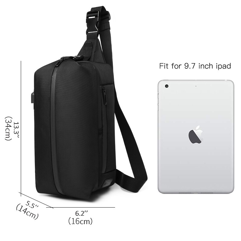 OZUKO-saco crossbody impermeável para homens, carregamento USB, saco do sling, bloco do peito para o adolescente, esportes ao ar livre, sacos masculinos do mensageiro
