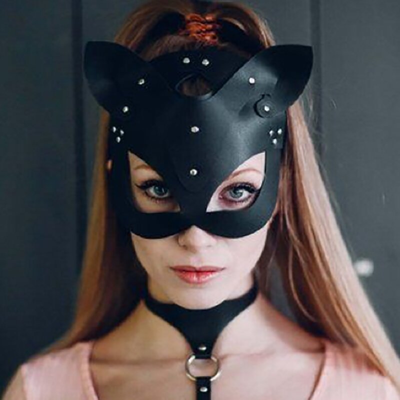 XX Women Sexy Black Mask Half Eyes Cosplay Face Cat Leather Mask Cosplay Mask Masquerade Ball Carnival Fancy masksX