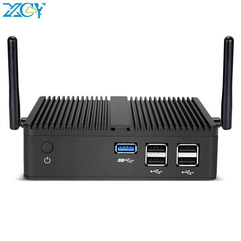 XCY Fanless PC Mini klien tipis, Intel Celeron N2830 HDMI tampilan VGA Gigabit Ethernet 5x USB mendukung WiFi Windows 7/8/10 Linux