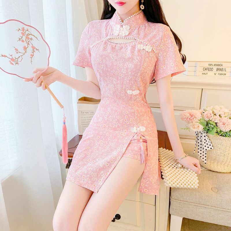 Summer Chinese style retro improved cheongsam girl's dress and shorts two piece set
