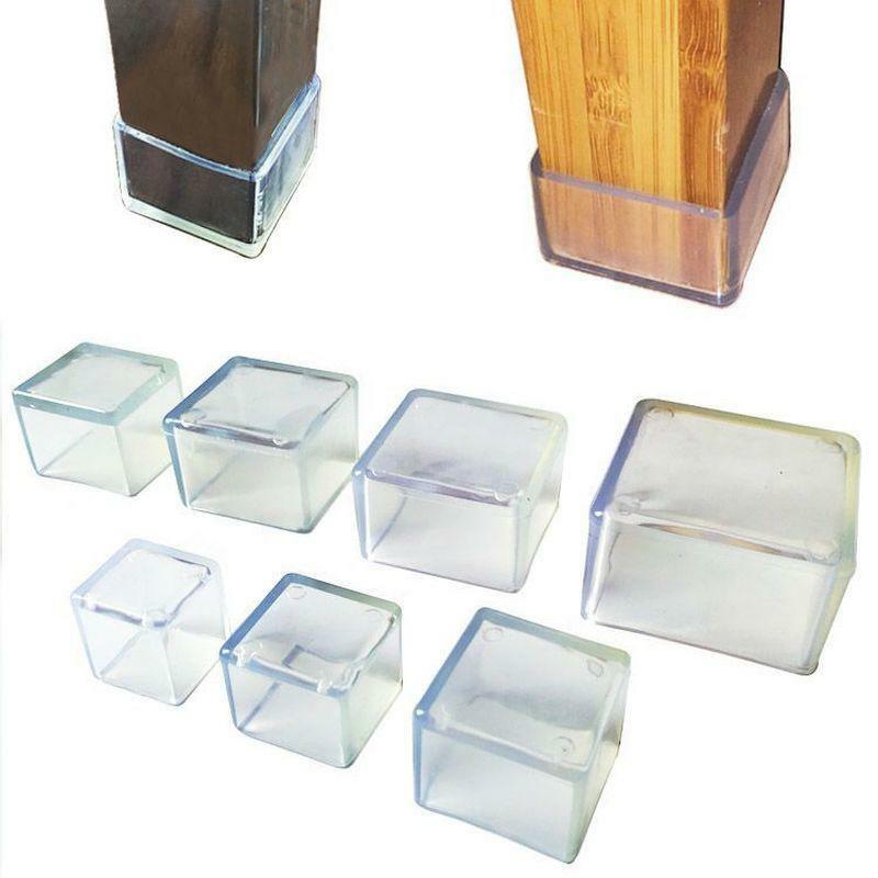 4 Stuks Siliconen Stoel Been Sokken Transparante Vierkante Tafel Vloer Voeten Cover Protector Pads Meubels Pijp Gat Stekkers Home Decor