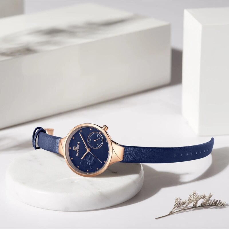 NAVIFORCE Women Luxury Fashion Quartz Watch Lady Leather Watchband High Quality Casual Waterproof Wristwatch Gift for Wife