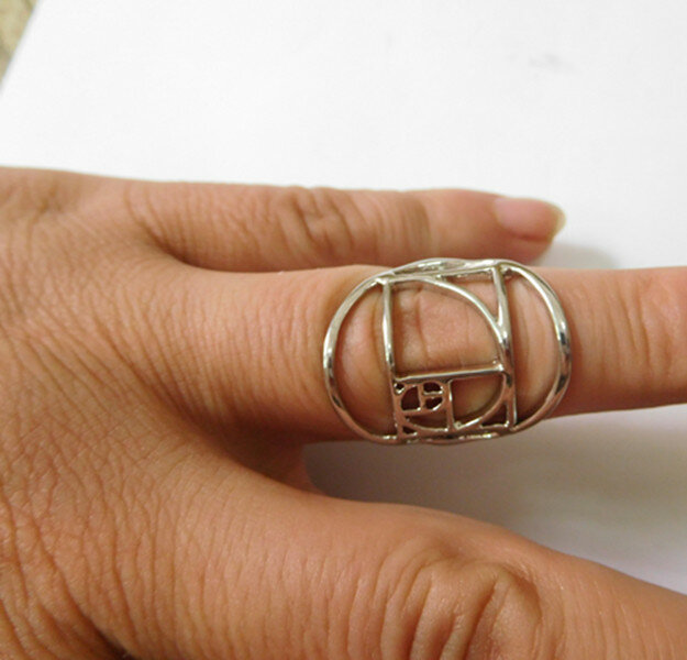 Fibonacci golden ratio anel livre para ajustar o tamanho banhado a prata ciência da moda sagrada geometria jóias para mulher