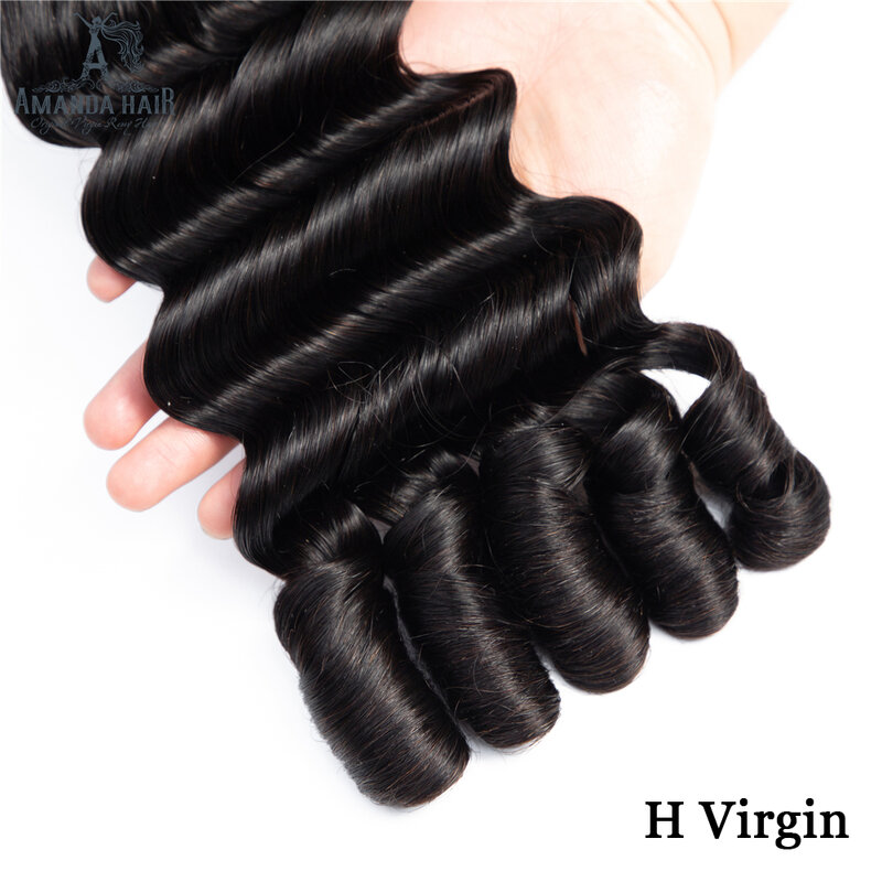 Amanda Ocean Wave Funmi Hair Double Drawn Human Hair Bundles with Closure Unprocessed Brazilian Virgin Hair Bundles with Closure