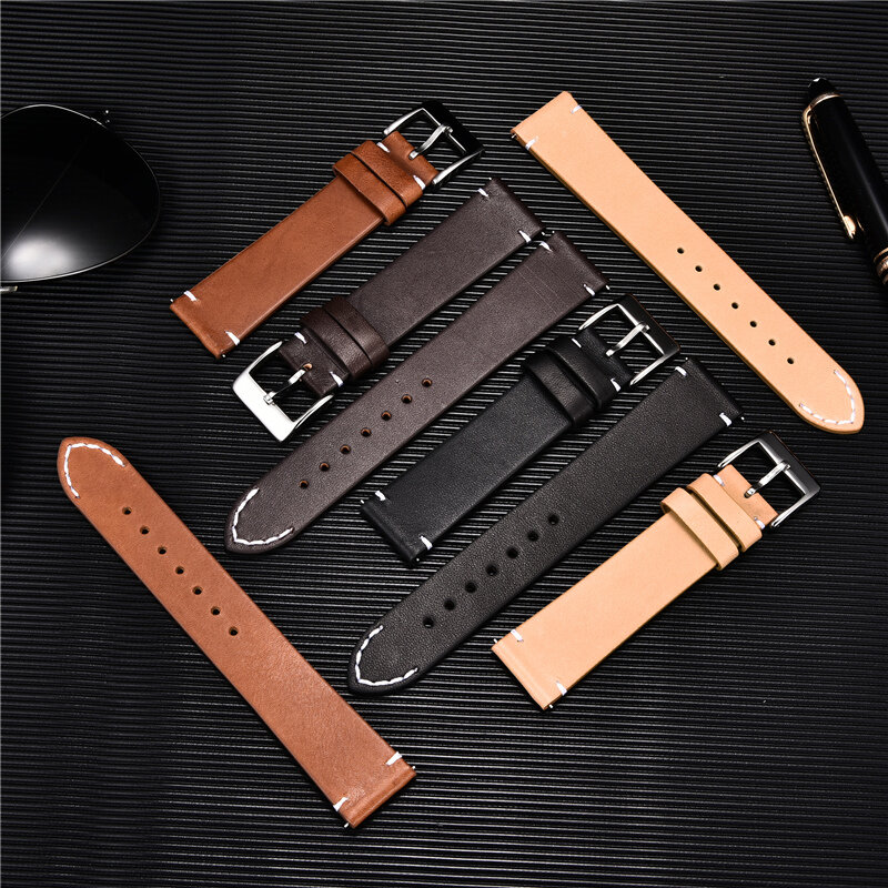 Quick Release Watch Band for Men Women 16mm 18mm 20mm 22mm 24mm Watchband Genuine Leather Watch Strap Replacement Belt