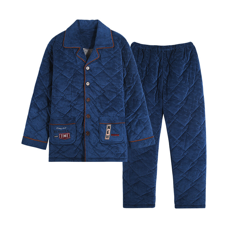 Conjunto de pijama con cárdigan grueso para Hombre, ropa de dormir informal con forro polar Coral, para el hogar, Invierno