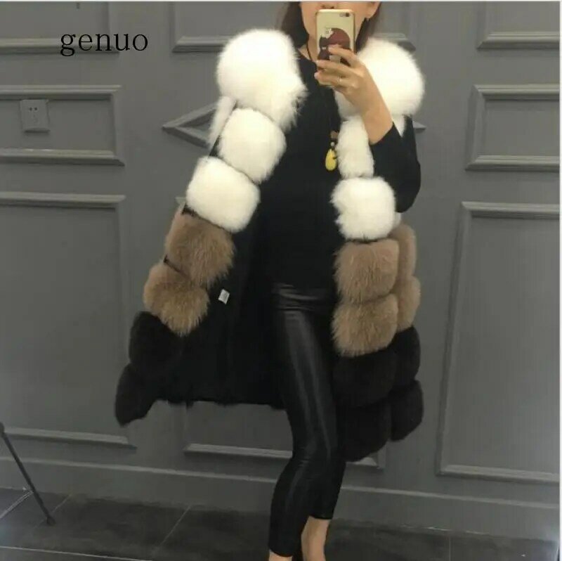 Alta qualidade nova moda inverno colete de pele das mulheres casaco quente longo coletes de pele das mulheres colete de pele do falso casaco outerwear