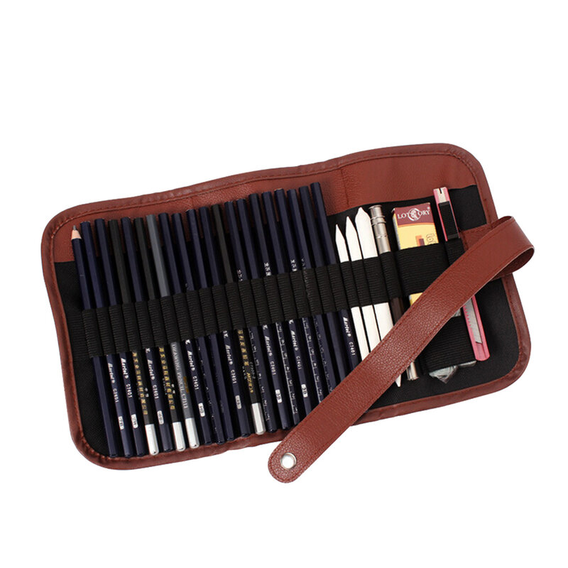 24Pcs Set Sketch Pencils Case Charcoal Extender Pencil Shade Cutter Drawing Bag For Stationery Supplies
