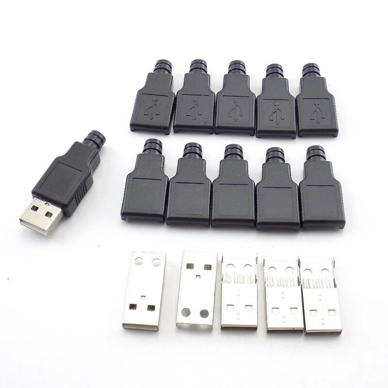 1/5/10 قطعة نوع أ أنثى USB 2.0 ذكر USB 4 دبوس مأخذ توصيل محول لحام موصل مع غطاء بلاستيكي أسود DIY بها بنفسك موصل التوصيل
