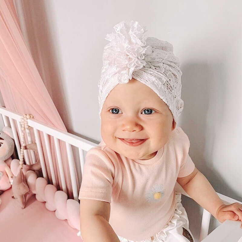 15 PCS/LOT, Bayi Yang Baru Lahir Renda Bunga Sorban Topi Bayi Balita Renda Beanie Topi Mandi Hadiah Foto