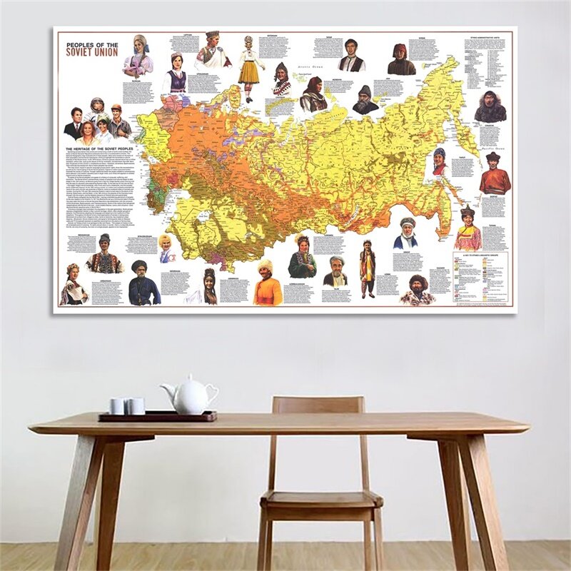 Map of The World A1 Russia World Map People of the Soviet Union 1976 Wall Stickers Poster Prints for Home Office School Supplies