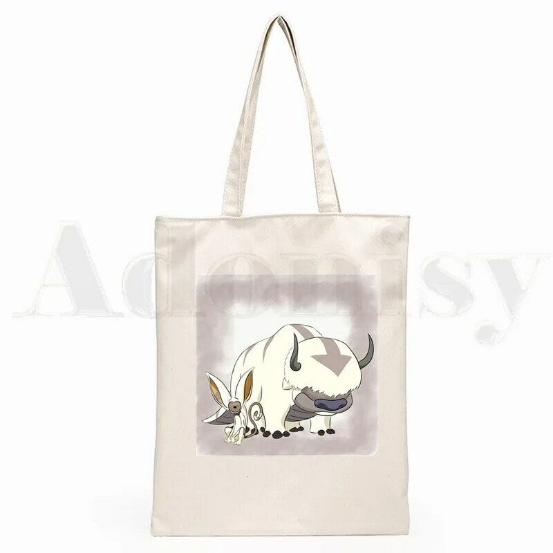 Avatar, bolsa de lona aveludada de anime e tendência aang appa, sacola de arte simples, impressão de compras, pacote casual meninas