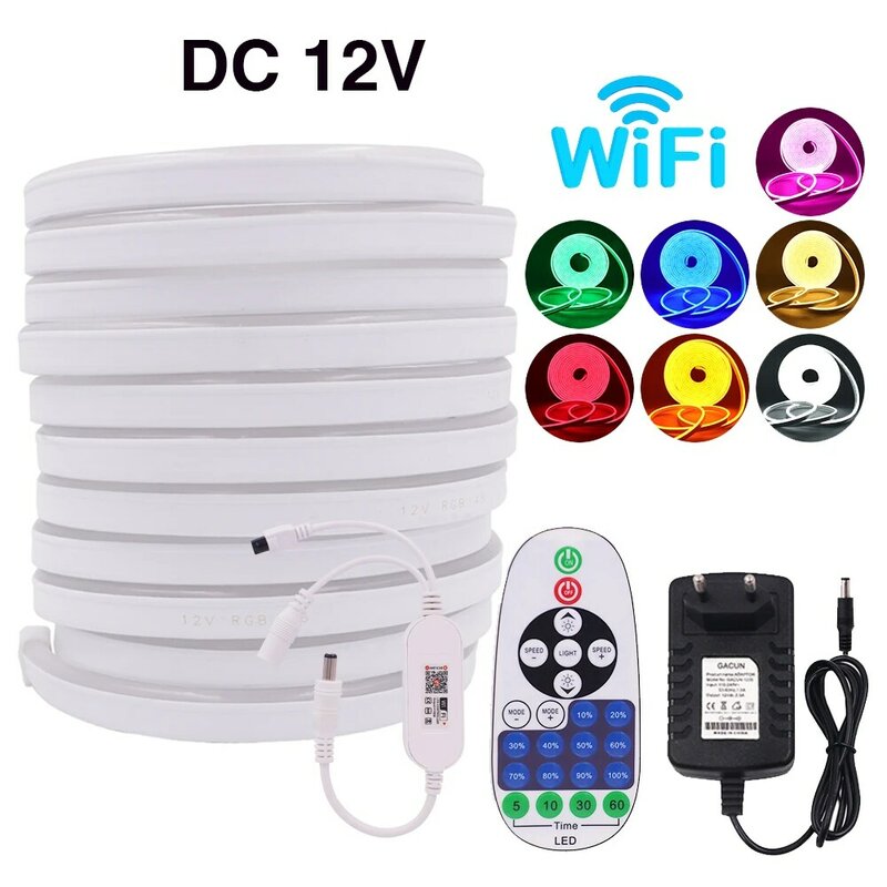 Dc 12V Wifi Neon Strip Set IP65 Waterdichte Diy Home Decor Rood Blauw Roze Wit Geel 120Leds/M 2835 Flexibele Led Strip Lamp