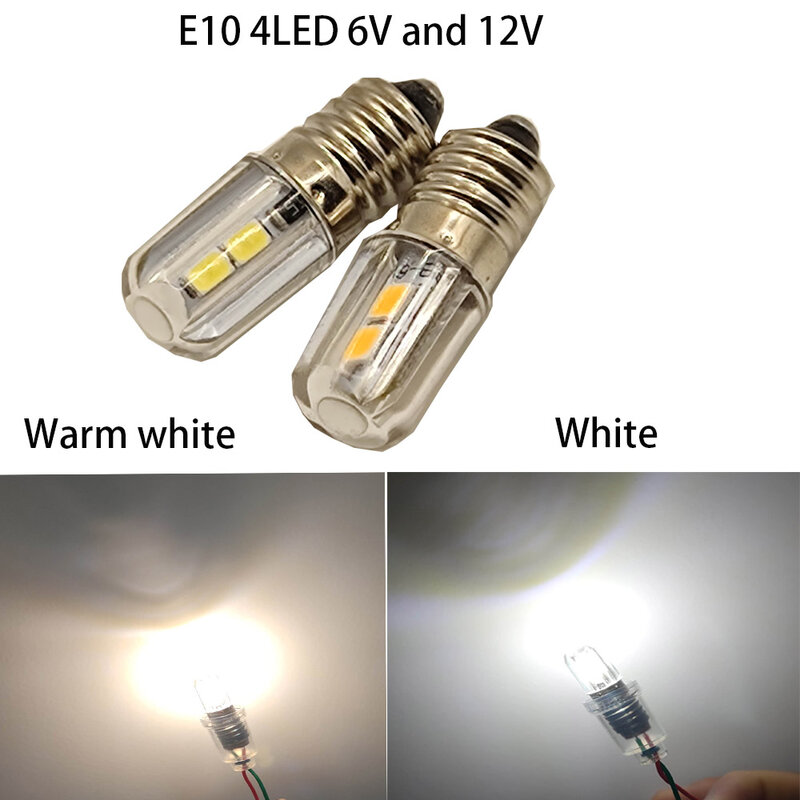 2 Buah E10 Bohlam LED 6V 12V Lampu Kerja Lampu Putih Hangat untuk Senter Lampu Depan Motor Sepeda