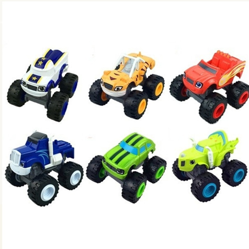 Conjunto de máquinas de dibujos animados para niños, vehículos modelo Blaze, vehículos, juguetes, Racer Monster Truck, figuras de juego para niños, coches, regalo de cumpleaños, 6 piezas