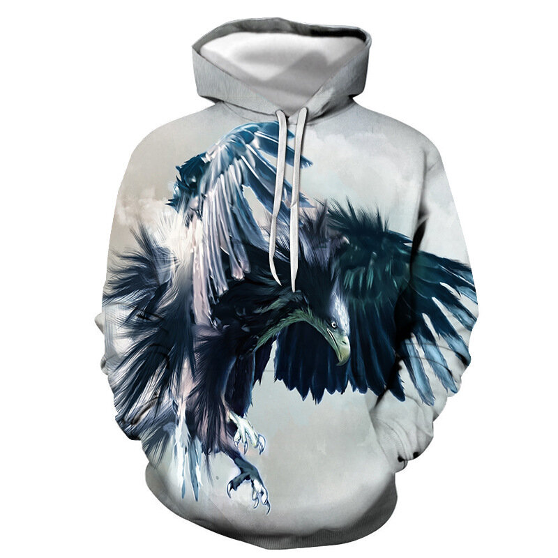 2021 Spring and Autumn European and American Foreign Trade Eagle Head 3D Digital Printing Hooded Pocket Pullover