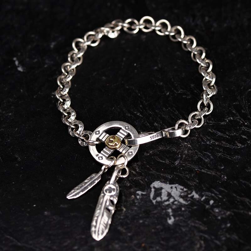 Real 925 Sterling Silver Personalized Feather Disc Men's And Women's Fashion Bracelets Exquisite Commemorative Party Jewelry