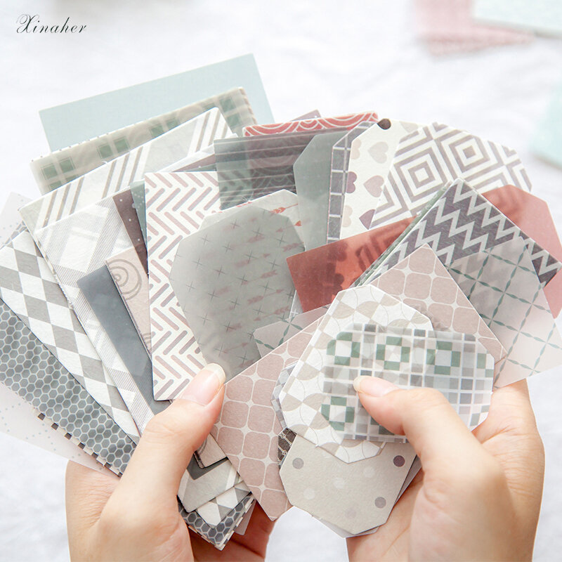 60pcs/pack Geometric texture Material Paper Junk Journal Planner Craft Paper Scrapbooking Retr Decorative DIY Craft Photo Albums