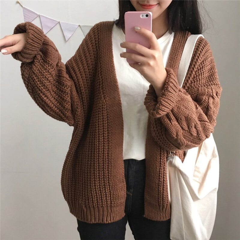 DICLOUD-suéter de punto para mujer, cárdigan holgado y cálido de manga larga, estilo Harajuku, informal y universitario, para otoño e invierno, novedad