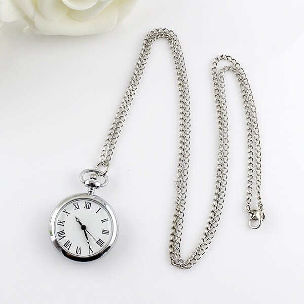 Nova moda prata cor charme liga relógio de bolso com corrente longa chaveiro relógios chaveiro corrente relógio