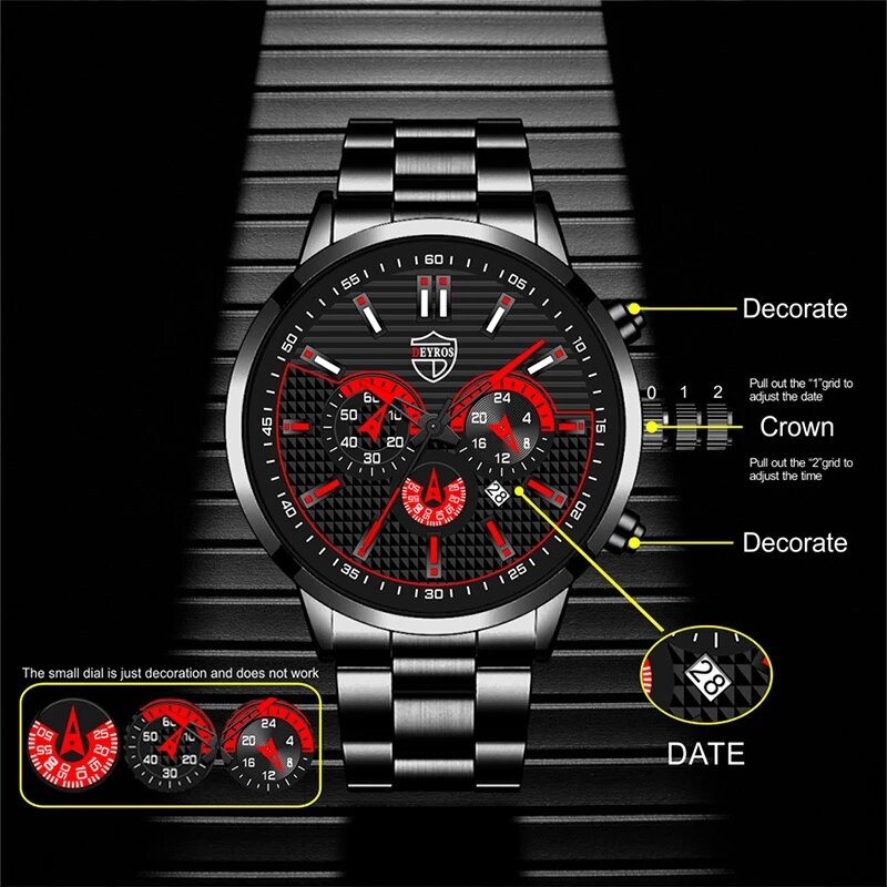 Brand Men's Watches Men Luxury Business Stainless Steel Quartz Wrist Watch Male Calendar Date Casual Leather Clock reloj hombre