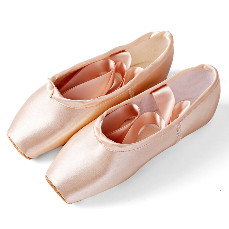 Профессиональные пуанты для балета, Женская атласная балетная обувь с лентами, танцевальные стельки