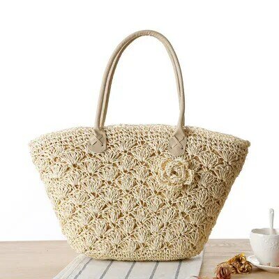 Filo d'oro Shell Hook Flower borsa da spiaggia in paglia intrecciata a mano Seaside Fashion Summer Women Handbags Crochet