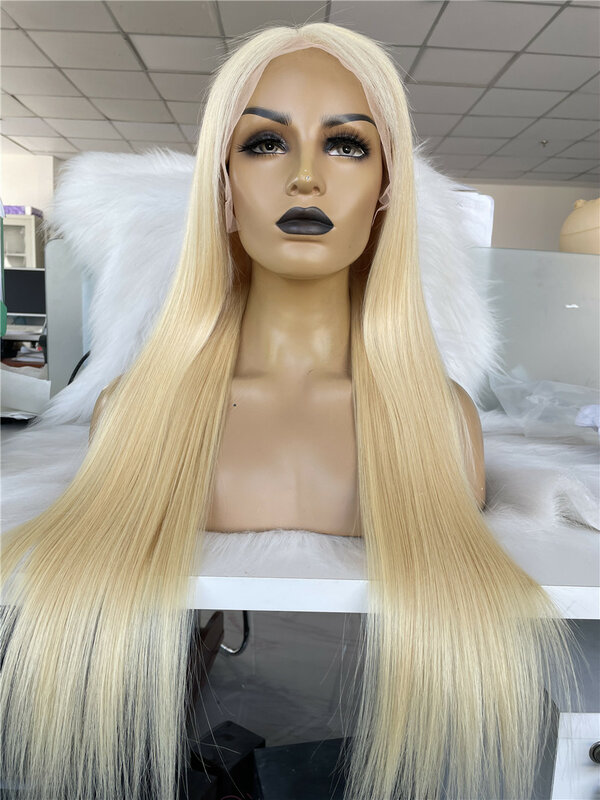 Queenking Braziliaanse Menselijk Haar Blonde Lace Front 13X6 Blonde 613 Zijdeachtige Rechte Remy Pruiken Voor Vrouwen Gratis Overnachting verzending