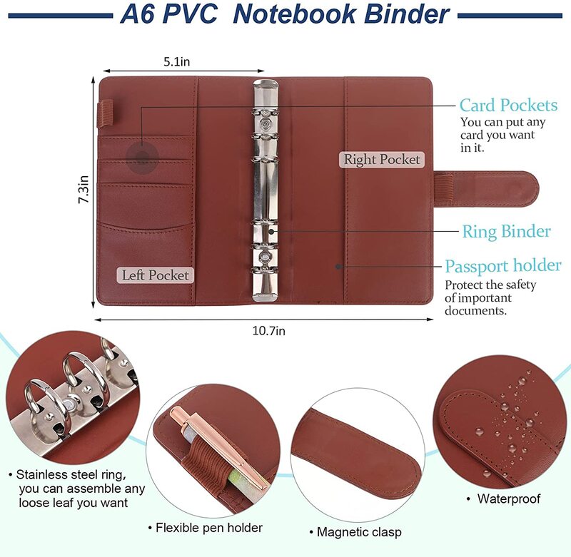 A6 Binder Cash Envelopes System Budget Planner Organizer ,12 Expense Budget Sheets, 8 Zipper Binder Pockets, for Saving Money