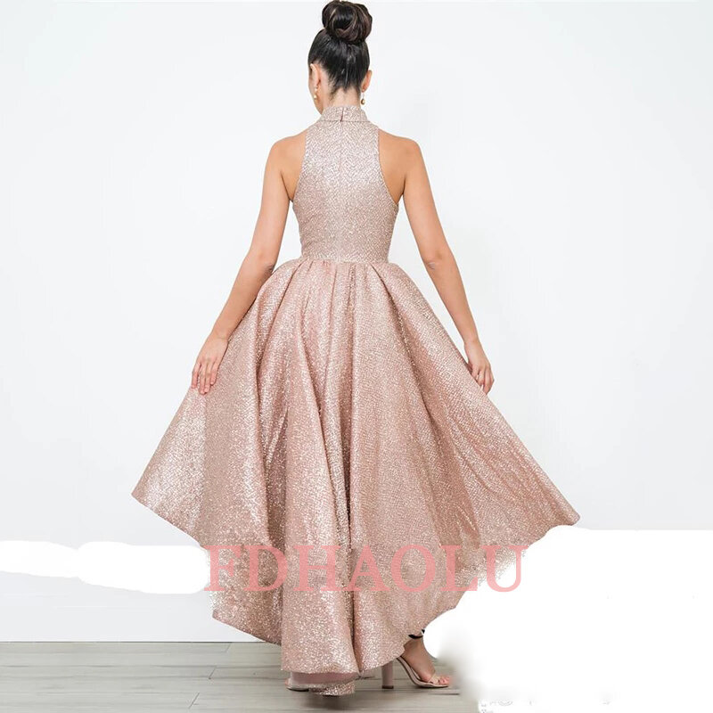 FDHAOLU-Rose Gold Prom Dresses, Glitter, lantejoulas, árabe, Dubai Party, barato, meninas africanas, formal, vestidos de noite, FU143