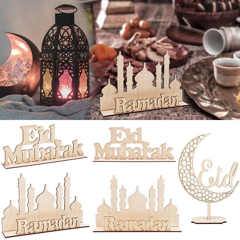Decoración de madera EID Mubarak, adornos de Ramadán Mubarak, colgante islámico musulmán Eid Al Adha, suministros de fiesta, regalos de Ramadán Kareem
