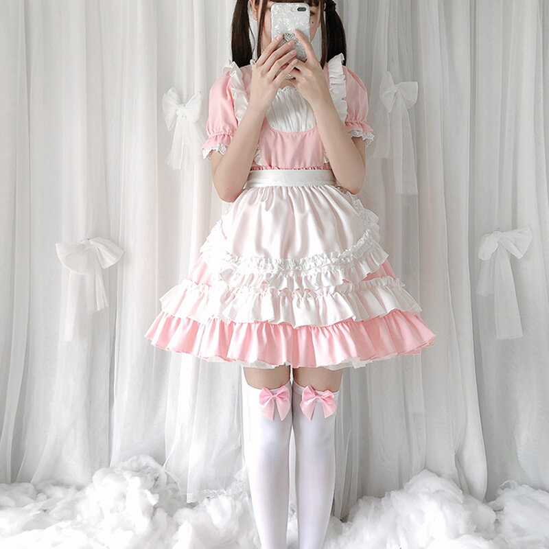 Sweet Lolita Collection Op Zwart En Wit Roze Meid Cosplay Zachte Meisje Vrouwen Uniform Prinses Jurken Kawaii Kostuum
