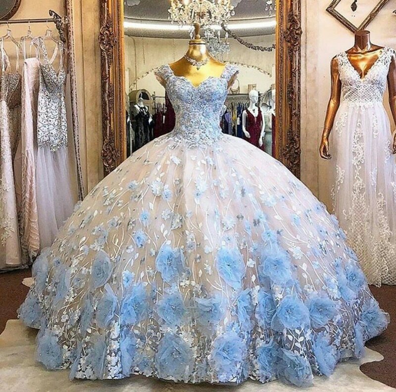 Sweet 16 Princess Quinceanera Dresses Sexy Off Shoulder 3D Lace Appliques Formal Pageant Ball Gown for Girls Custom Made Vestido