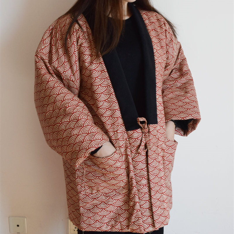 Kimono Haori Optics pour femme, veste chaude rembourrée en coton, vêtements de maison décontractés, pardessus solide pour femme, document At, automne et hiver, M2117