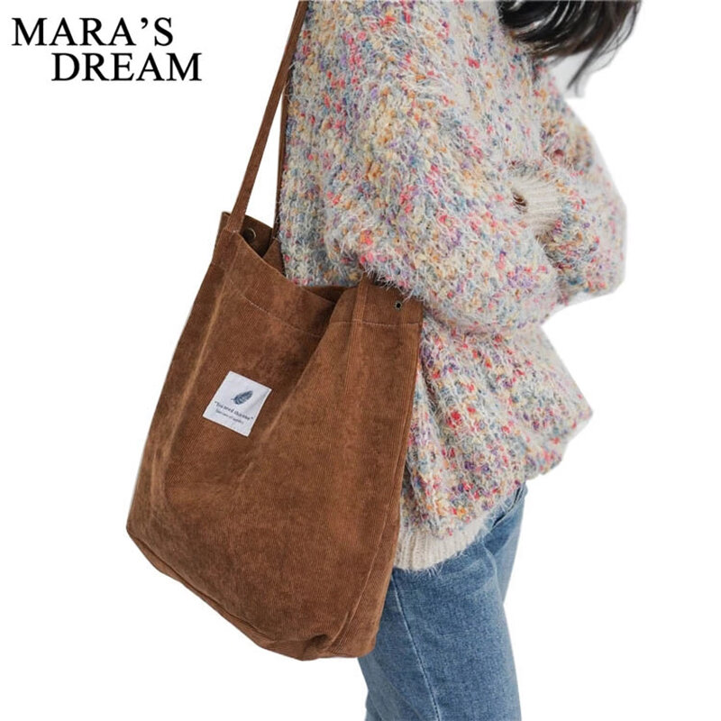 Женские сумки Mara's Dream, Студенческая Вельветовая сумка, повседневная однотонная сумка через плечо, многоразовая женская сумка