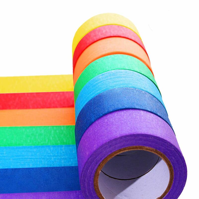Cintas de enmascarar de 20m de longitud, 5 rollos adicionales de cinta de papel artesanal de arcoíris para etiquetas artísticas, decoraciones de aula, suministros de enseñanza a granel