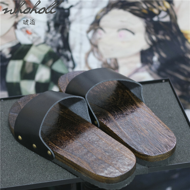 WHOHOLL اليابانية خشبية جيتا قباقيب النعال رجل إمرأة الصيف منصة النعال الخشب أسفل انمي ياباني تأثيري الأحذية