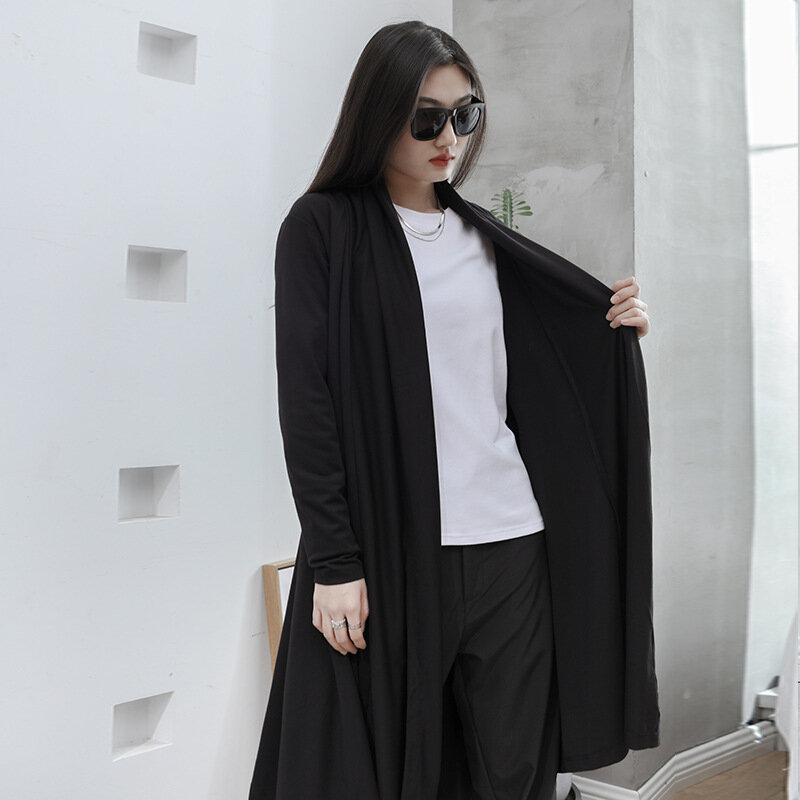 Ladies Long Trench Coat Spring And Autumn New Niche Design Sense Art Fan Day Department Loose Leisure Large Size Trench Coat