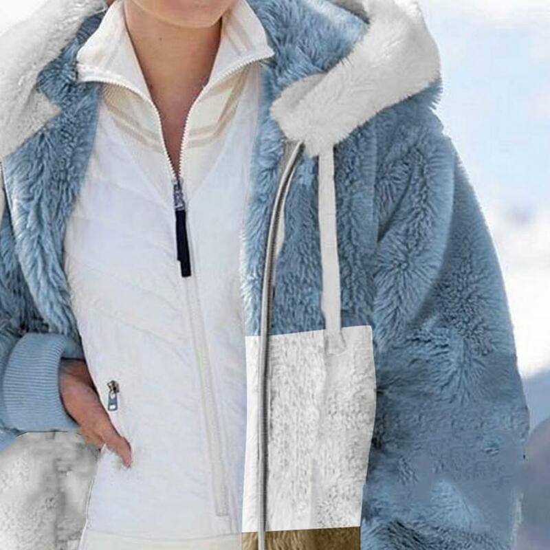 Zip Up polarowa kurtka damska 2022 pluszowe futro jesienno-zimowa kolor patchworku z kapturem kurtka damska płaszcz Warm Thicken