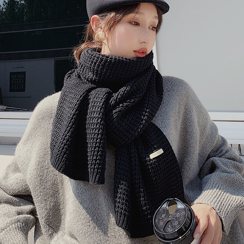 Écharpe épaisse en laine tricotée pour femmes et hommes, longue et chaude, couleur unie, japon et corée du sud, collection automne et hiver 2021