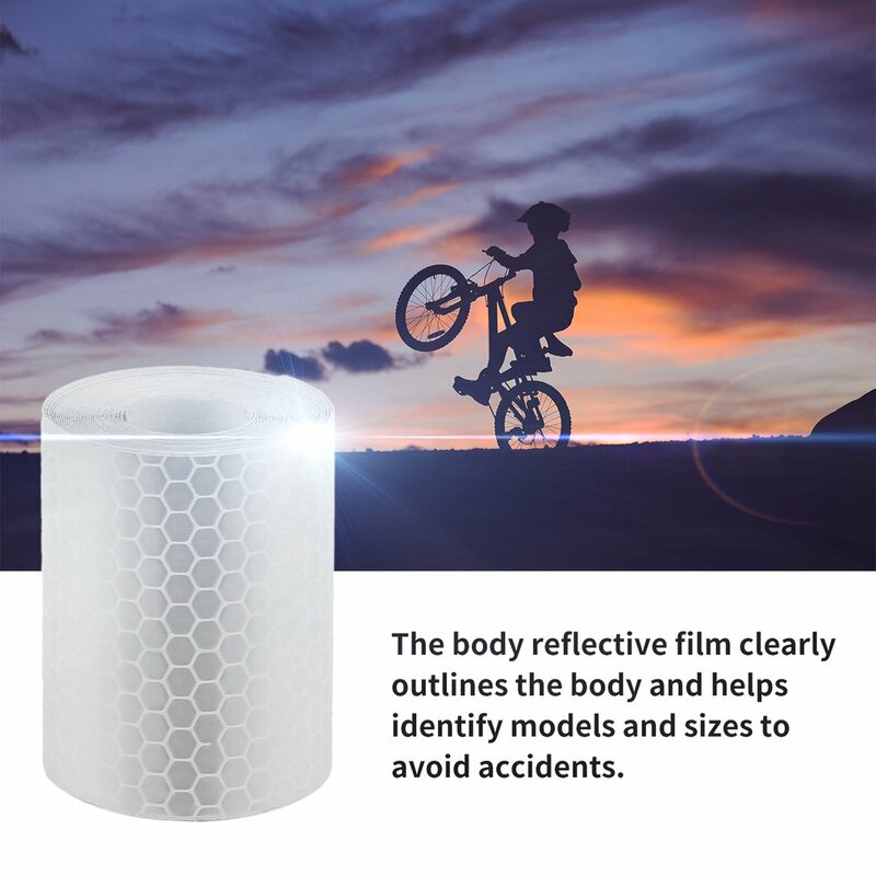 Adesivos de fita reflexiva para bicicletas Quadros Motocicleta, Filme autoadesivo, Fita de advertência, Marca de segurança, 1 rolo, 5cm x 3m
