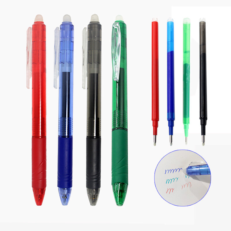 4/10pcs Office Erasable Gel Pen Set 0.5mm Magic Erasable Pen Refill Rods Red/Blue/Black/Green Magic Ink Pen School Stationery